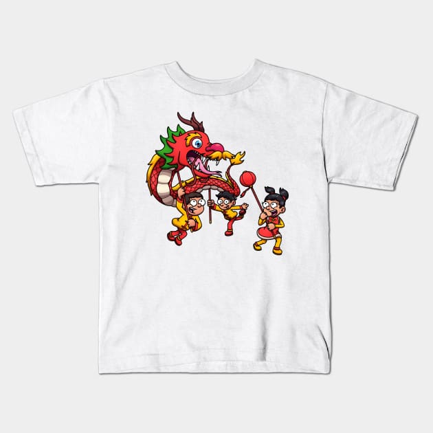 Kids Performing A Dragon Dance Kids T-Shirt by TheMaskedTooner